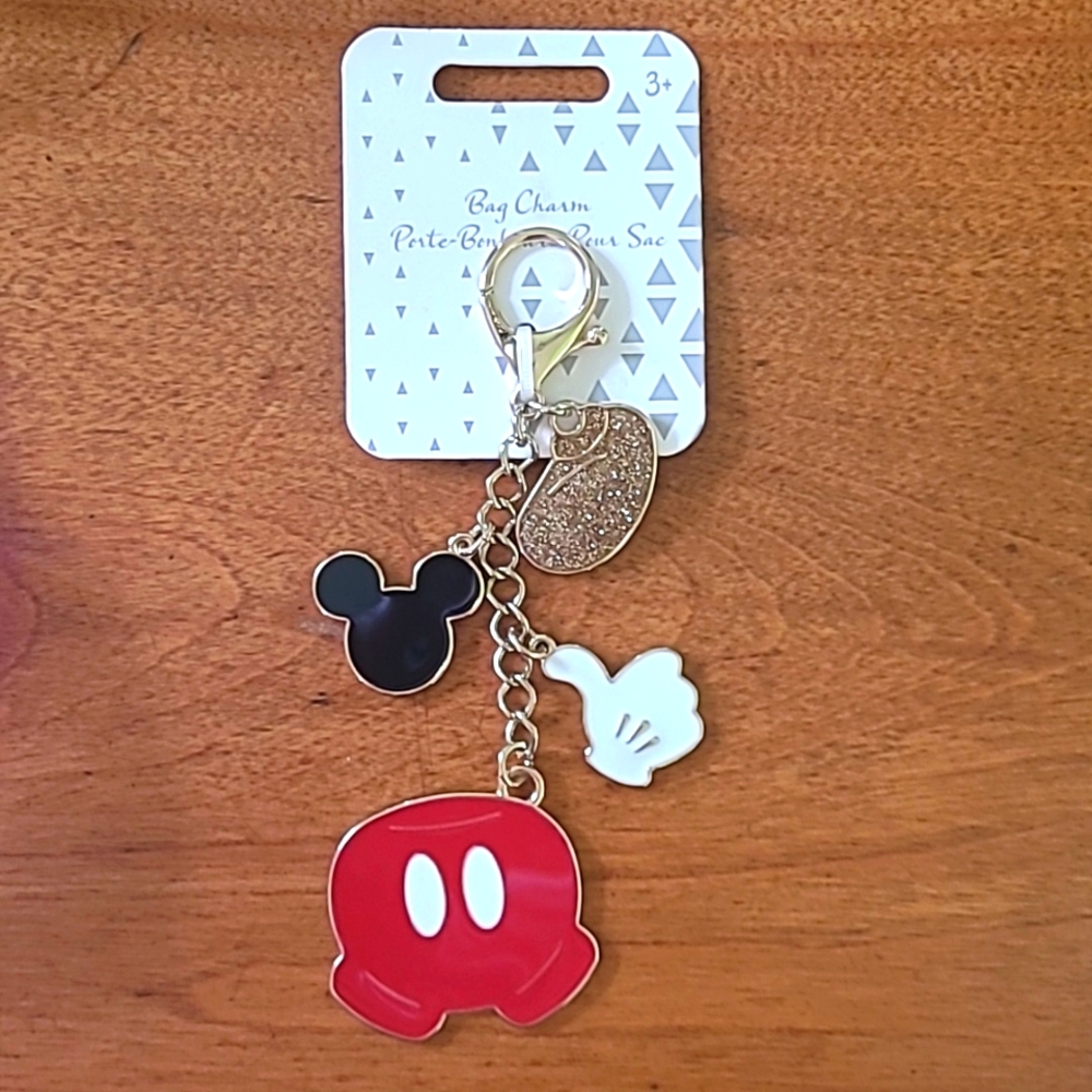 Disney Red Black White Gold Mickey Mouse Enamel Bag Charm Keychain